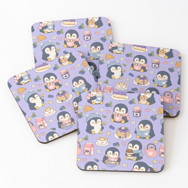 Item preview, Kawaii Penguin Blueberry Bakery Pattern designed and sold by Soft Berry Studio.