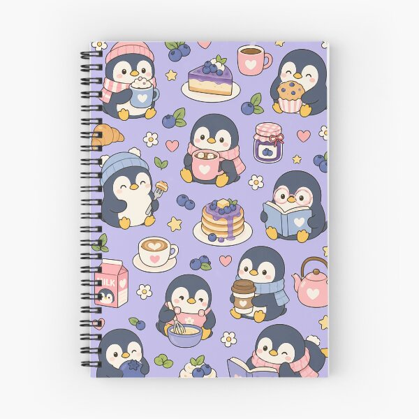 Item preview, Kawaii Penguin Blueberry Bakery Pattern designed and sold by Soft Berry Studio.