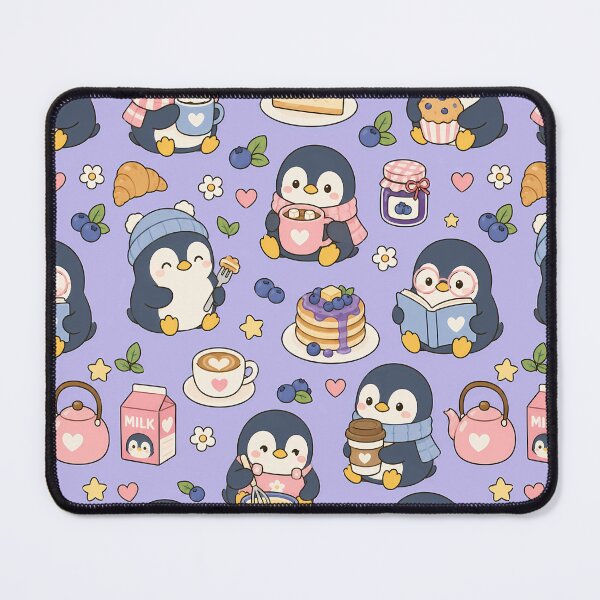Item preview, Kawaii Penguin Blueberry Bakery Pattern designed and sold by Soft Berry Studio.