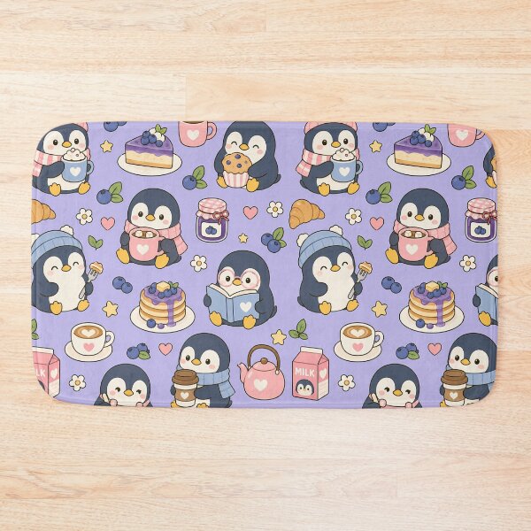 Item preview, Kawaii Penguin Blueberry Bakery Pattern designed and sold by Soft Berry Studio.