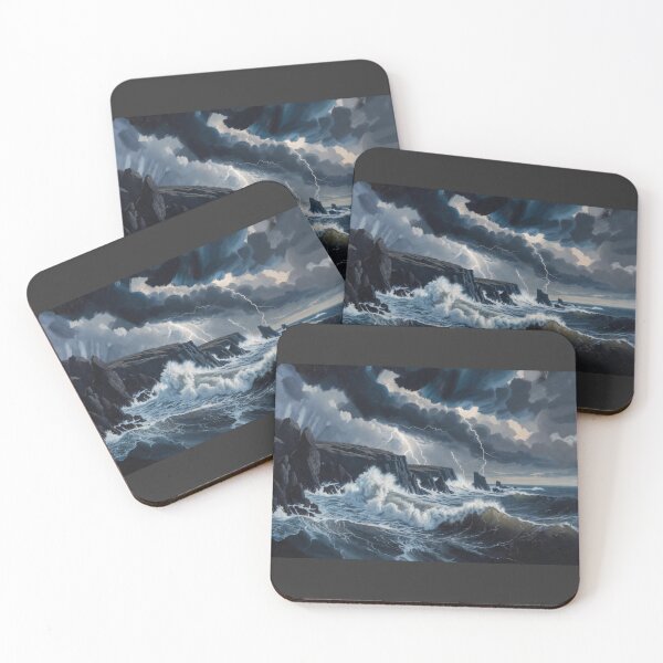 Item preview, Dark Dramatic Stormy Sea Cliffs – Powerful Ocean Storm Canvas Print designed and sold by Nexus Space.