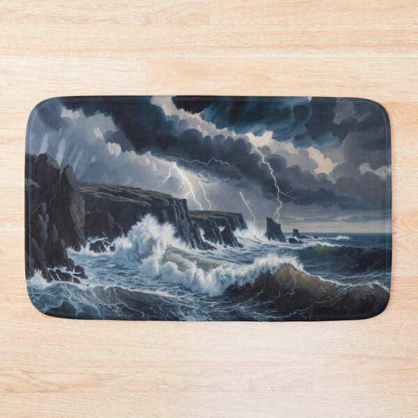 Item preview, Dark Dramatic Stormy Sea Cliffs – Powerful Ocean Storm Canvas Print designed and sold by Nexus Space.
