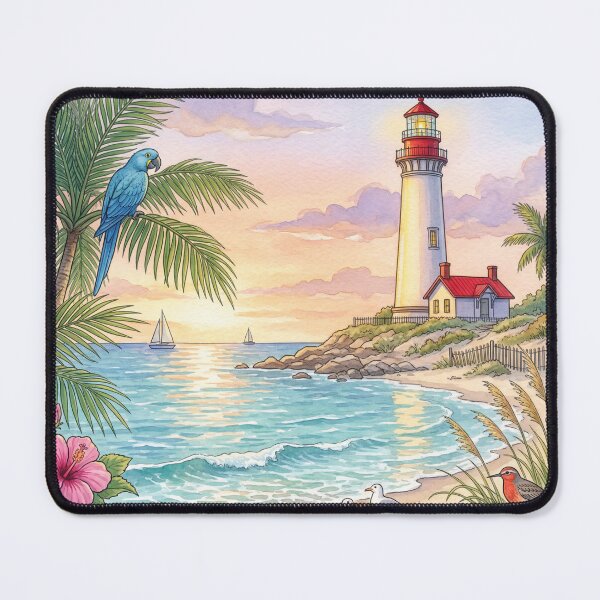 Item preview, Sunset Lighthouse on Tropical Shore designed and sold by amusefullife.