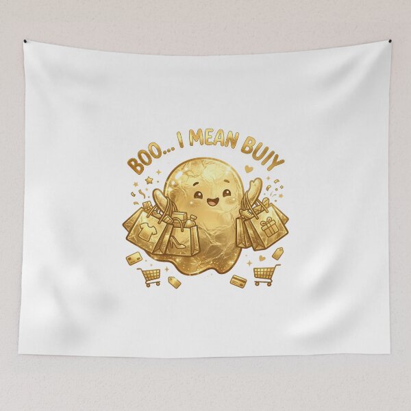 Item preview, Boo I Mean Buy - Cute Gold Ghost & Funny Shopping Pun Art designed and sold by SupernovaNote.