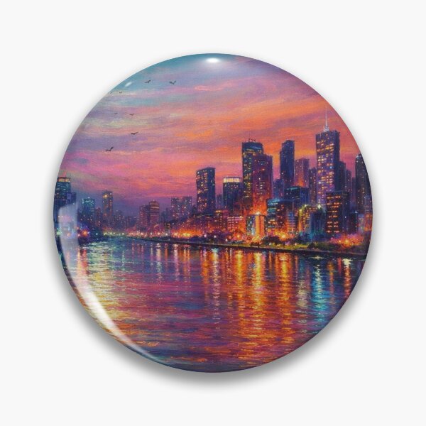 Item preview, Vibrant City Skyline Full Moon Sunset Painting designed and sold by Joey Santiago.