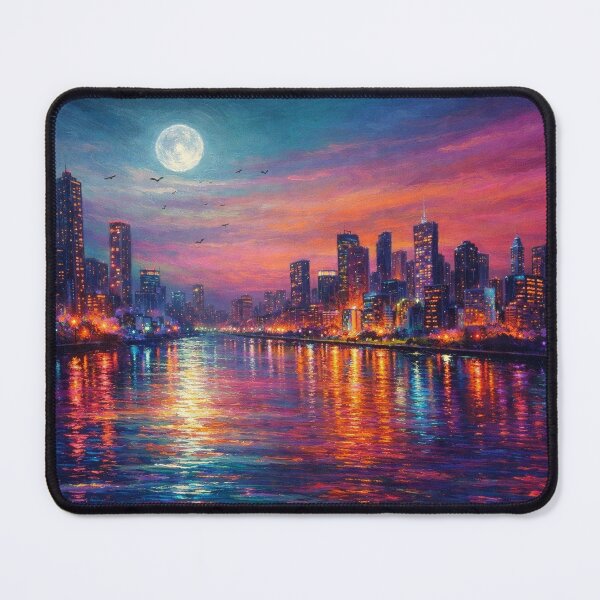 Item preview, Vibrant City Skyline Full Moon Sunset Painting designed and sold by Joey Santiago.