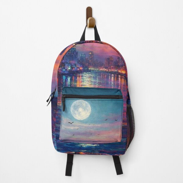 Item preview, Vibrant City Skyline Full Moon Sunset Painting designed and sold by Joey Santiago.