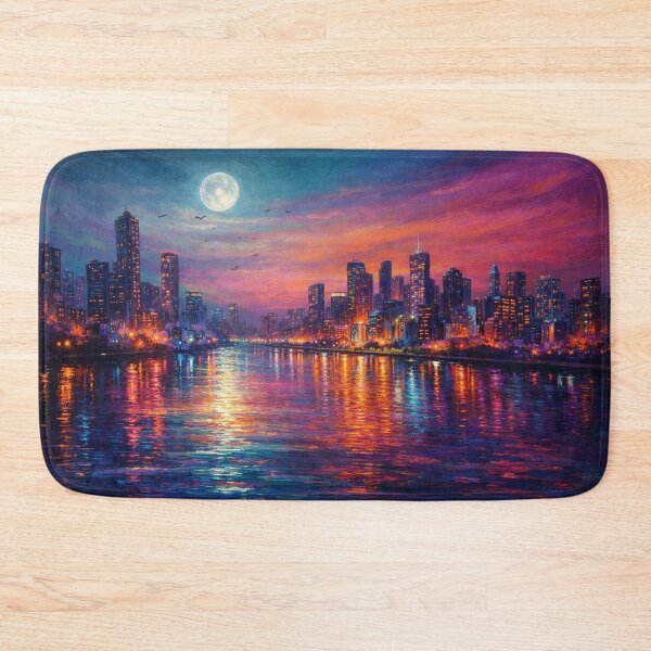 Item preview, Vibrant City Skyline Full Moon Sunset Painting designed and sold by Joey Santiago.