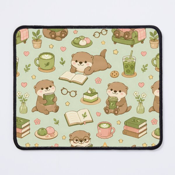 Item preview, Otter Matcha Book Coffee Pattern designed and sold by Soft Berry Studio.