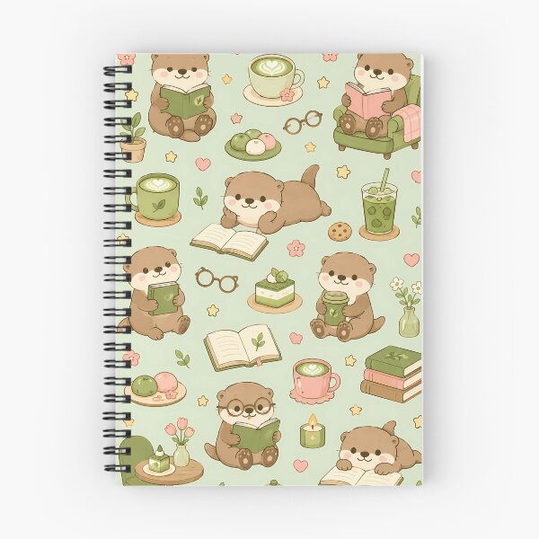 Item preview, Otter Matcha Book Coffee Pattern designed and sold by Soft Berry Studio.