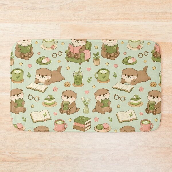 Item preview, Otter Matcha Book Coffee Pattern designed and sold by Soft Berry Studio.