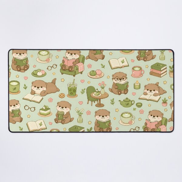 Item preview, Otter Matcha Book Coffee Pattern designed and sold by Soft Berry Studio.