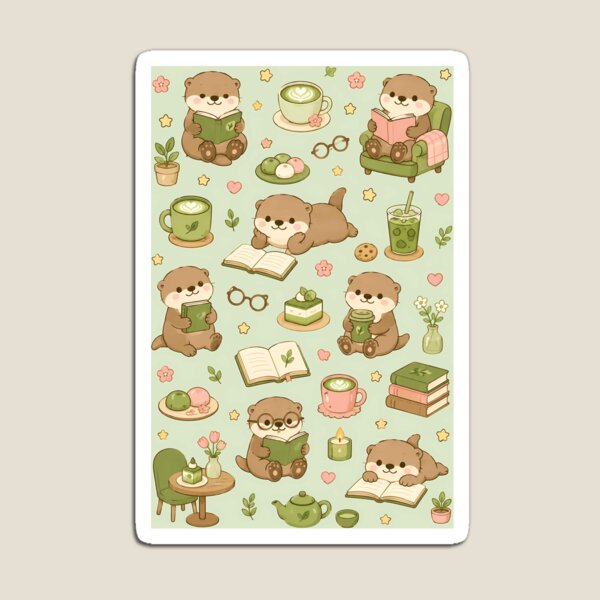 Item preview, Otter Matcha Book Coffee Pattern designed and sold by Soft Berry Studio.