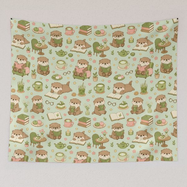 Item preview, Otter Matcha Book Coffee Pattern designed and sold by Soft Berry Studio.