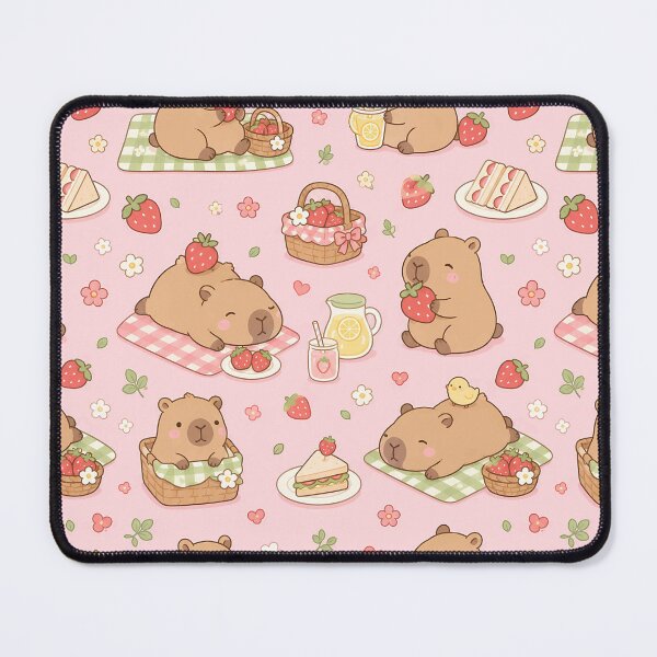 Item preview, Capybara Strawberry Picnic Pattern designed and sold by Soft Berry Studio.
