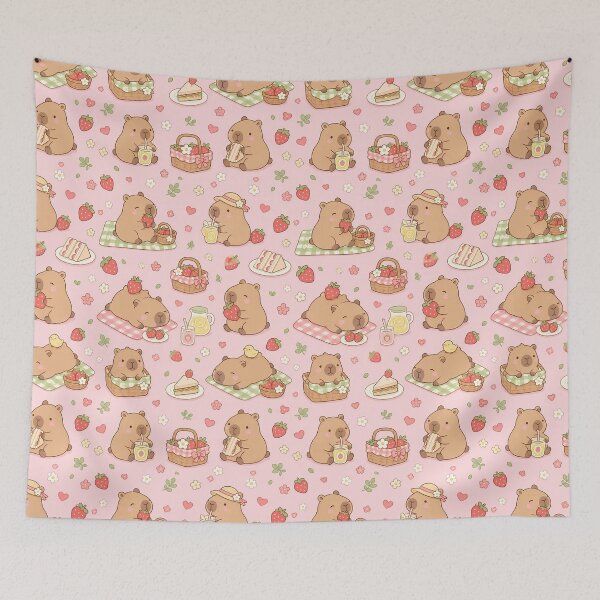 Item preview, Capybara Strawberry Picnic Pattern designed and sold by Soft Berry Studio.