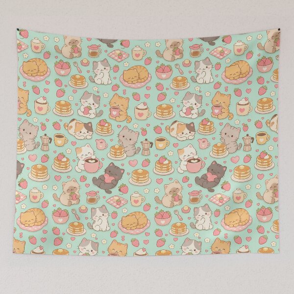 Item preview, Cozy Cat Pancake Coffee Pattern designed and sold by Soft Berry Studio.
