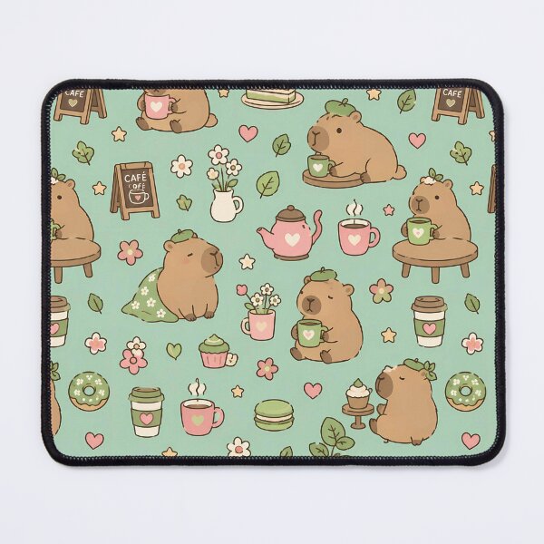 Item preview, Capybara Tea Café Pattern designed and sold by Soft Berry Studio.