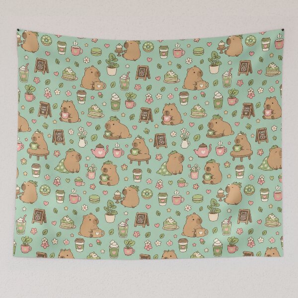 Item preview, Capybara Tea Café Pattern designed and sold by Soft Berry Studio.
