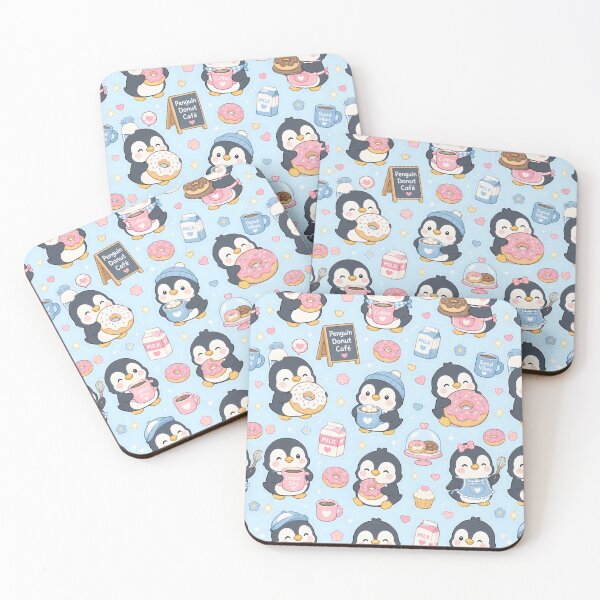 Item preview, Penguin Donut Café Pattern designed and sold by Soft Berry Studio.
