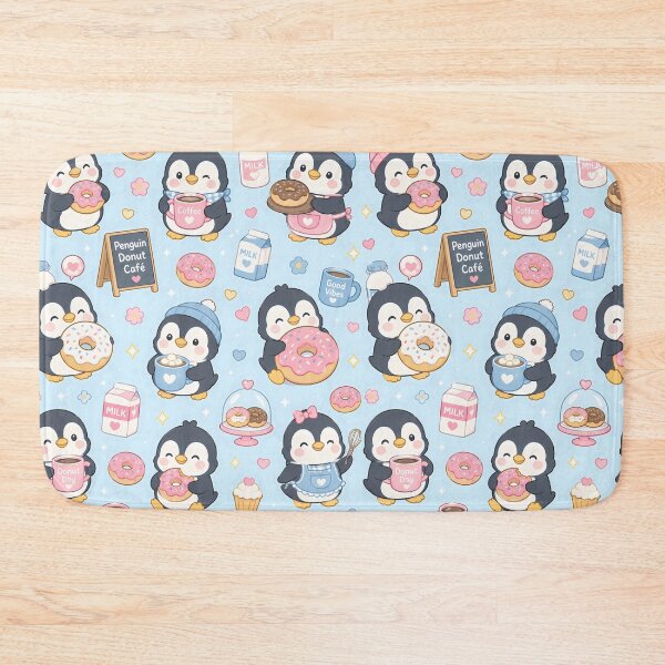 Item preview, Penguin Donut Café Pattern designed and sold by Soft Berry Studio.