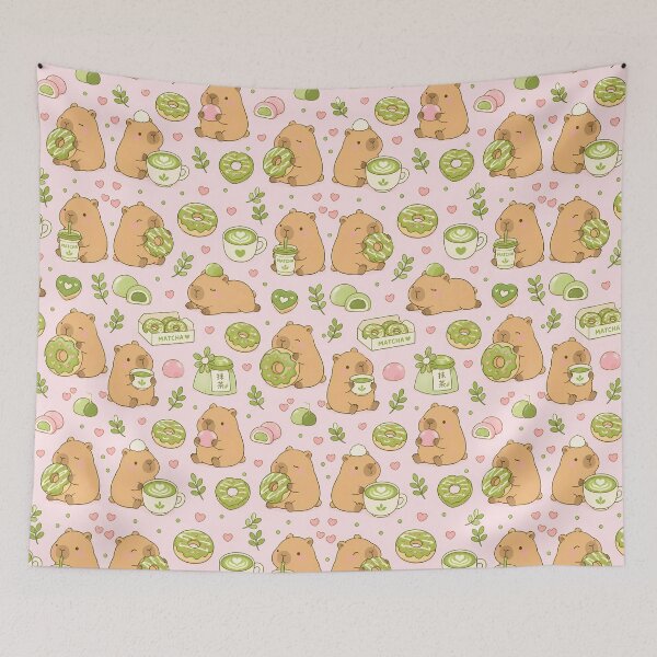 Item preview, Capybara Matcha Donut Pattern designed and sold by Soft Berry Studio.