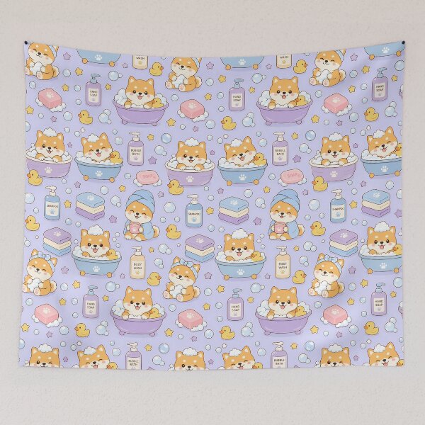 Item preview, Shiba Inu Bubble Bath Pattern designed and sold by Soft Berry Studio.