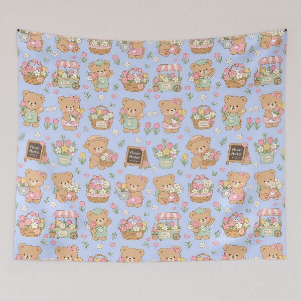 Item preview, Teddy Bear Flower Market Pattern designed and sold by Soft Berry Studio.