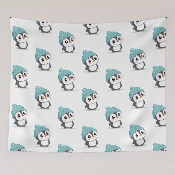 Item preview, Cute Kawaii Penguin Wearing Blue Beanie Hat Illustration designed and sold by Hey! your search is end here.