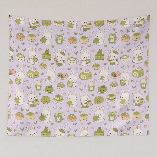 Item preview, Bunny Matcha Bakery Pattern designed and sold by Soft Berry Studio.