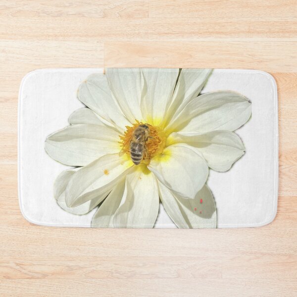 Item preview, White Dahlia Flower with Honeybee Pollinating Isolated on White designed and sold by BalkanBloom.