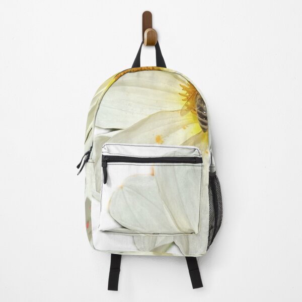 Item preview, White Dahlia Flower with Honeybee Pollinating Isolated on White designed and sold by BalkanBloom.