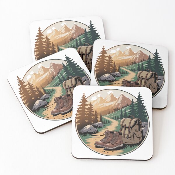 Item preview, Vintage Mountain Hiking Trail with Backpack and Boots designed and sold by DariaOltes.