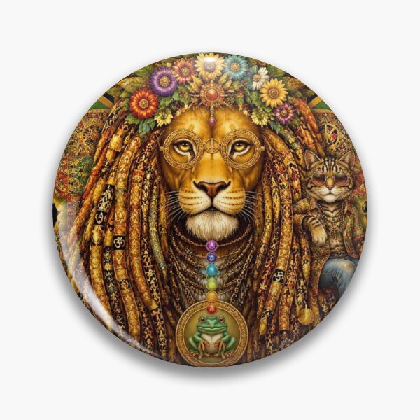 Item preview, The Rasta Lion Emperor - One Love, A World with the Hippie Cat and the Toad Guru designed and sold by Natalia-Vlad.