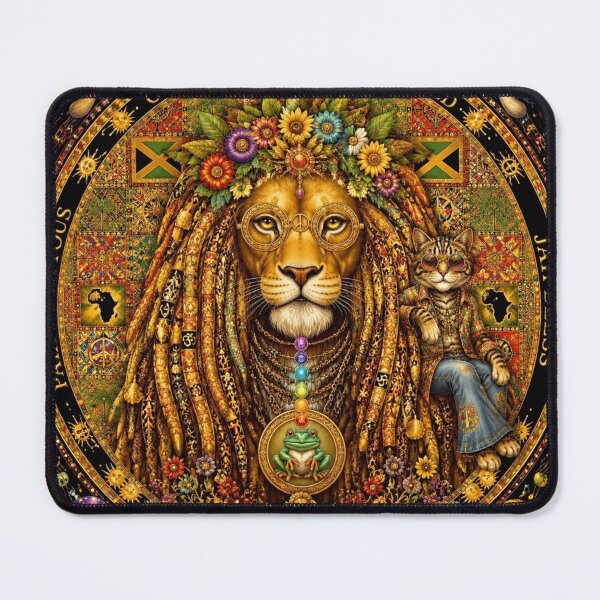 Item preview, The Rasta Lion Emperor - One Love, A World with the Hippie Cat and the Toad Guru designed and sold by Natalia-Vlad.