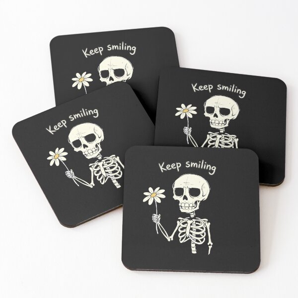 Item preview, "Keep Smiling" Funny Skeleton Holding Daisy Dark Humor designed and sold by Cipher & Soul.