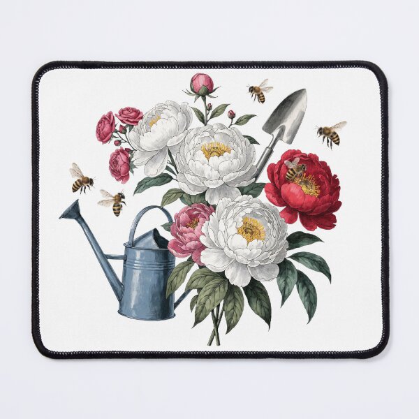 Item preview, Vintage Peony Garden Bouquet with Bees and Watering Can designed and sold by DariaOltes.