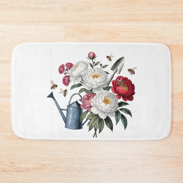 Item preview, Vintage Peony Garden Bouquet with Bees and Watering Can designed and sold by DariaOltes.
