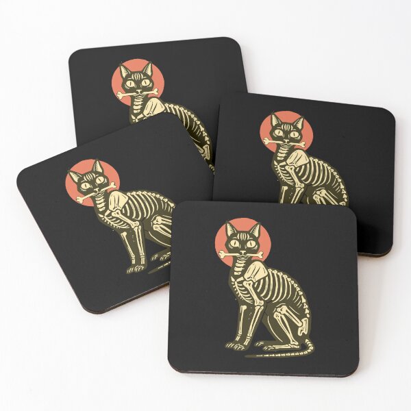 Item preview, Spooky Black Cat Anatomy Skeleton Holding Bone Halloween Art designed and sold by Cipher & Soul.