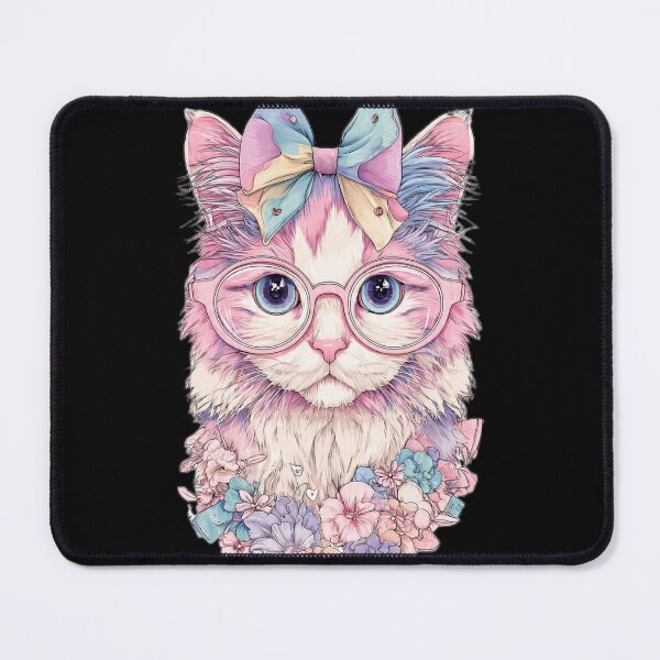 Item preview, Cute Pastel Cat with Glasses and Flowers designed and sold by Moody Vibes Studio.