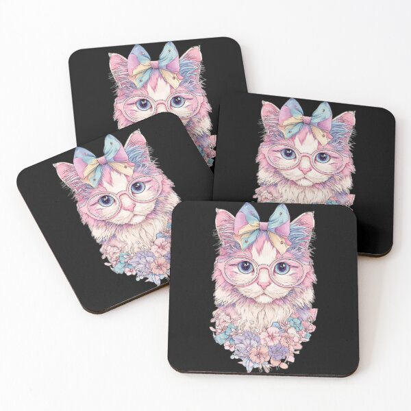 Item preview, Cute Pastel Cat with Glasses and Flowers designed and sold by Moody Vibes Studio.