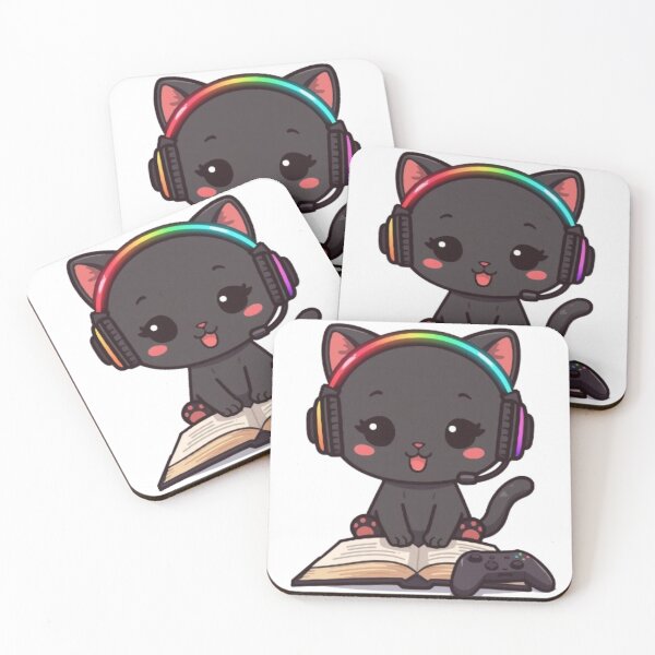 Item preview, Kawaii Study Cat Gamer Gift | Cute Black Kitten Gaming Sticker designed and sold by Stylestickers55.