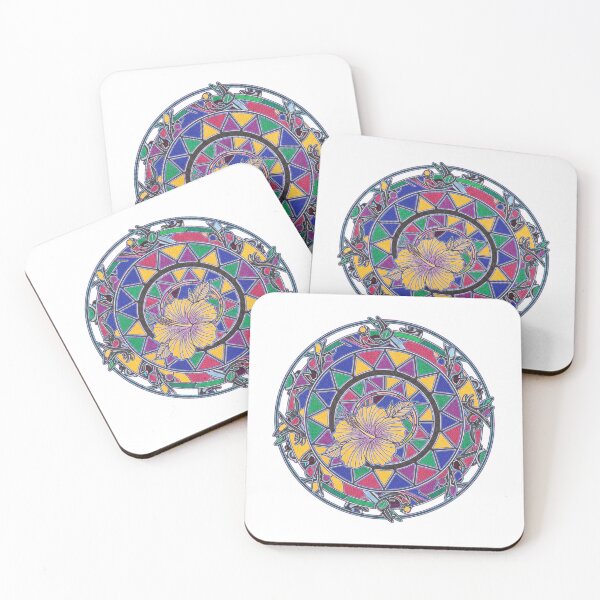 Item preview, Minimalist Taino Sun & Hibiscus Geometric Stained Glass Art designed and sold by FitEnvy.