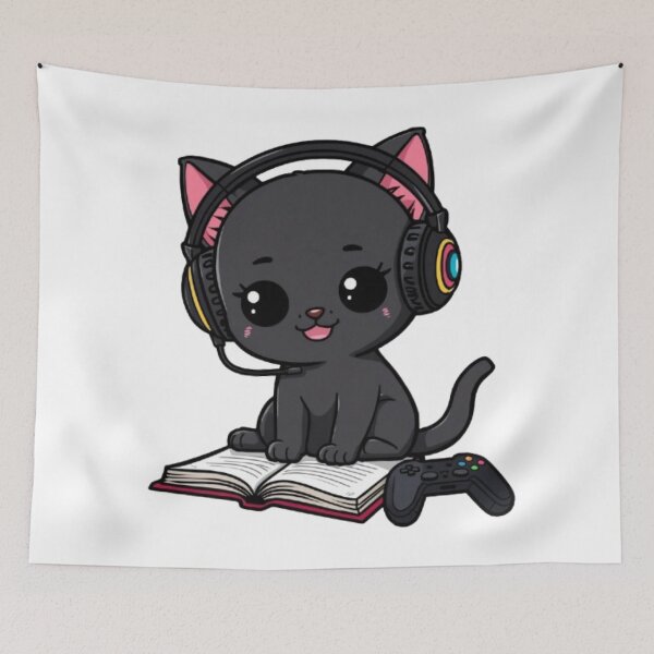 Item preview, Cute Gamer Cat Studying | Kawaii Black Kitten Sticker designed and sold by Stylestickers55.