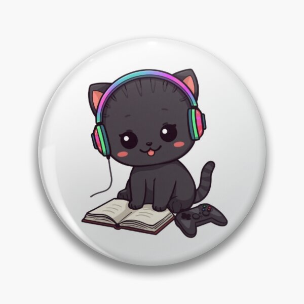 Item preview, Cute Study Gamer Cat Kawaii Sticker | Black Kitten with RGB Headphones designed and sold by Stylestickers55.