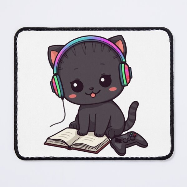 Item preview, Cute Study Gamer Cat Kawaii Sticker | Black Kitten with RGB Headphones designed and sold by Stylestickers55.
