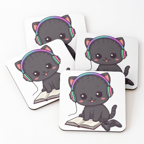 Item preview, Cute Study Gamer Cat Kawaii Sticker | Black Kitten with RGB Headphones designed and sold by Stylestickers55.