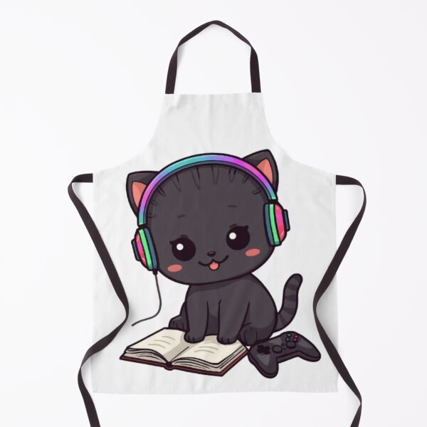 Item preview, Cute Study Gamer Cat Kawaii Sticker | Black Kitten with RGB Headphones designed and sold by Stylestickers55.