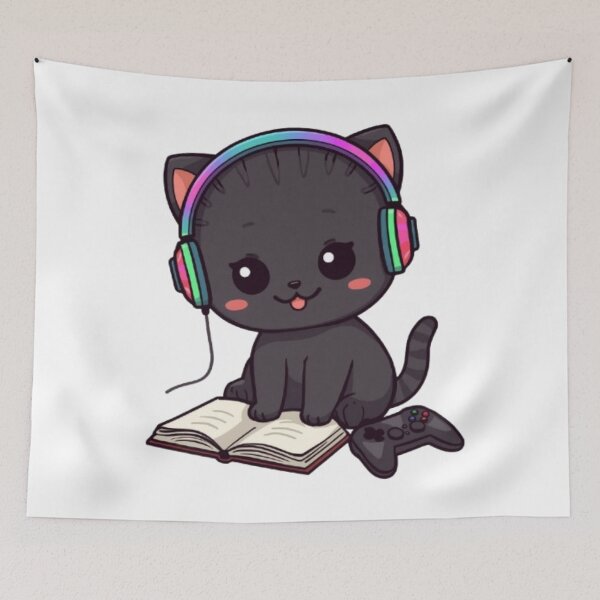 Item preview, Cute Study Gamer Cat Kawaii Sticker | Black Kitten with RGB Headphones designed and sold by Stylestickers55.