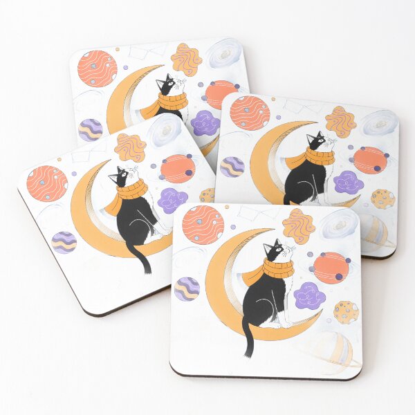Item preview, Tuxedo Cat on Crescent Moon in Whimsical Space designed and sold by DariaOltes.